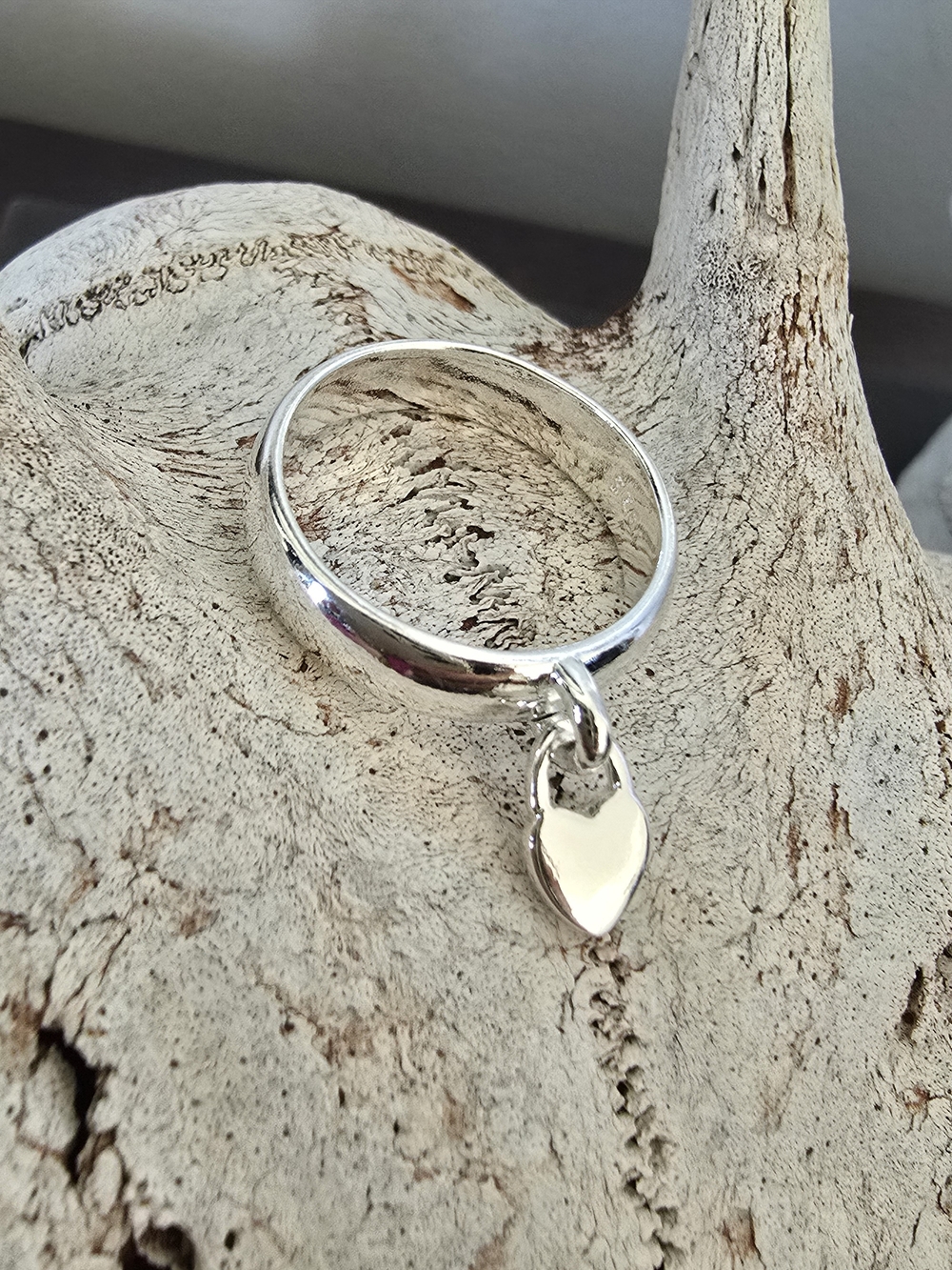 Silver Heart Charm Band Ring - Women's Jewelry